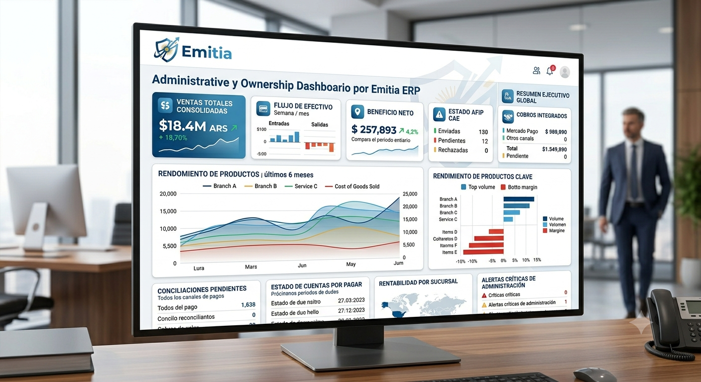 Vista gerencial — reportes ejecutivos y flujo de caja